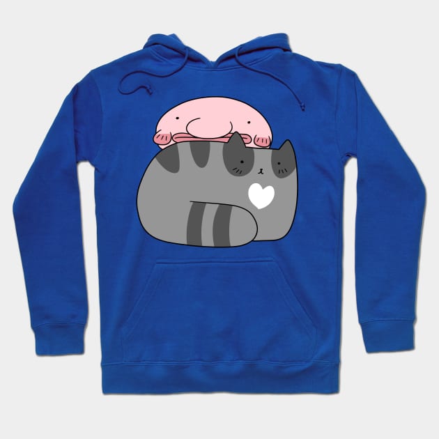 Blue Tabby Cat and Blobfish Hoodie by saradaboru